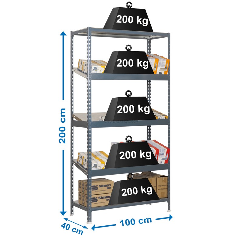 Estante Metálica SIMONEXPO PLUS 5/400-3 Cinzento - 2000 x 1000 x 400 mm