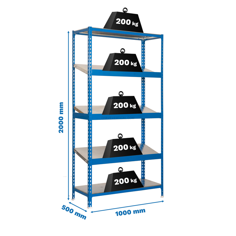 Estante Metálica SIMONEXPO PLUS 5/500-3 AZUL/Galvanizado - 2000 x 1000 x 500 mm