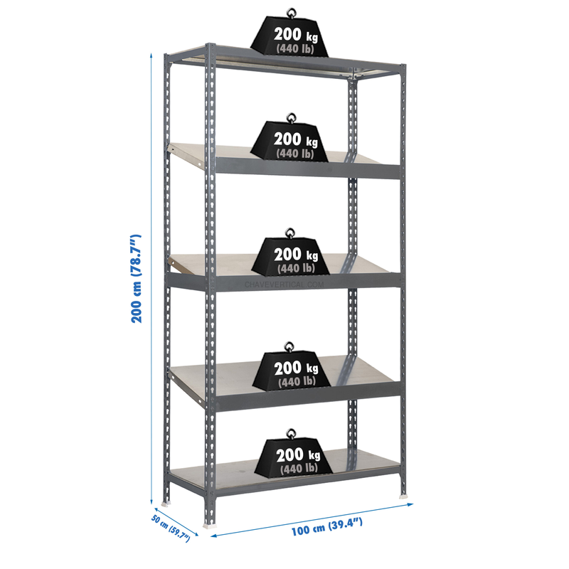 Estante Metálica SIMONEXPO PLUS 5/500-3 Cinzento - 2000 x 1000 x 500 mm