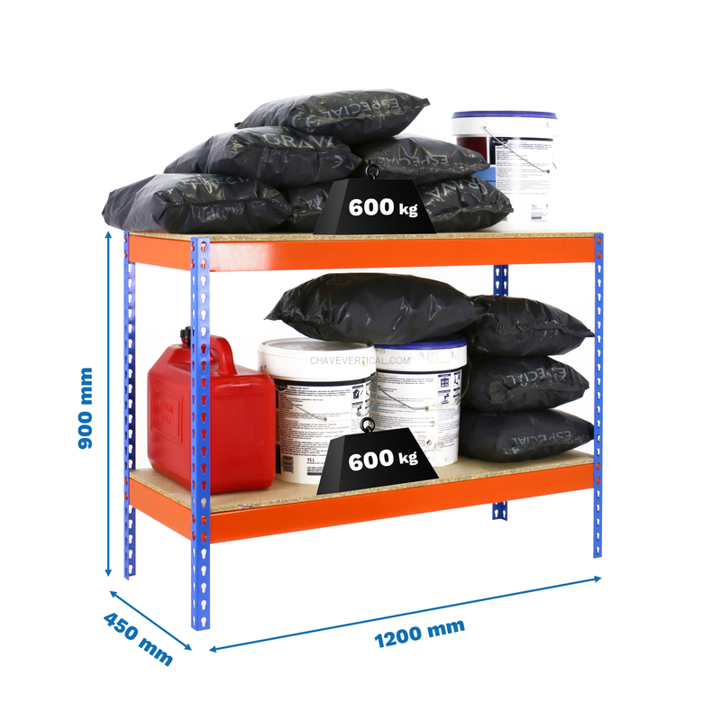 Estante Metálica SIMONFORTE 1204-2 Aglomerado 900 Azul/Laranja/Madeira - 900 x 1200 x 450 mm