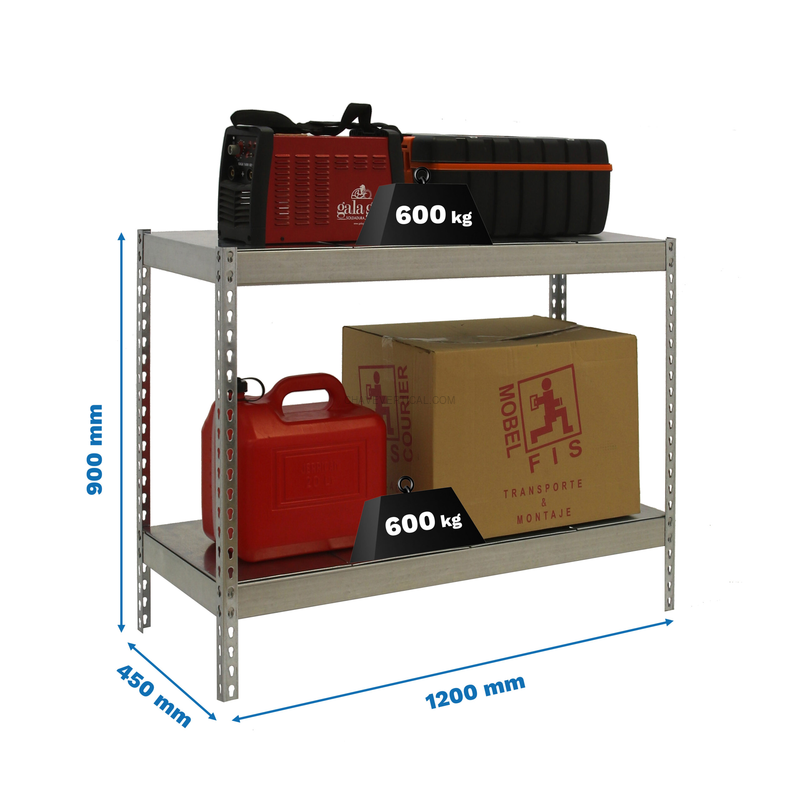 Estante Metálica SIMONFORTE 1204-2 METAL 900 Galvanizado/Galvanizado - 900 x 1200 x 450 mm