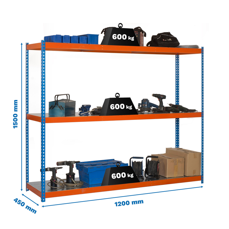 Estante Metálica SIMONFORTE 1204-3 METAL 1500 AZUL/Laranja/Galvanizado - 1500 x 1200 x 450 mm