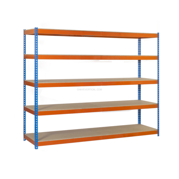 Estante Metálica SIMONFORTE 1206-5 Aglomerado 2500 Azul/Laranja/Madeira - 2500 x 1200 x 600 mm