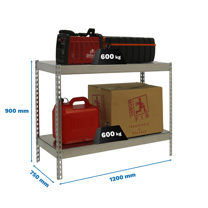 Estante Metálica SIMONFORTE 1207-2 METAL 900 Galvanizado/Galvanizado - 900 x 1200 x 750 mm
