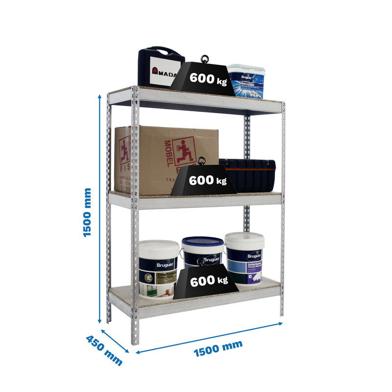 Estante Metálica SIMONFORTE 1504-3 Aglomerado 1500 Galvanizado/Madeira - 1500 x 1500 x 450 mm