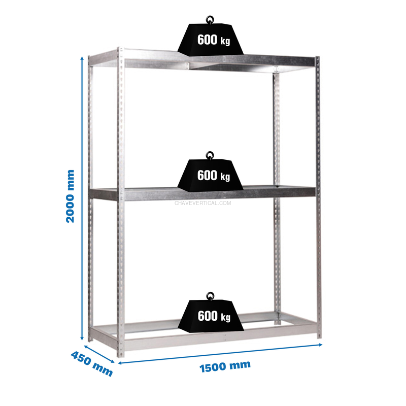 Estante Metálica SIMONFORTE 1504-3 Galvanizado - 2000 x 1500 x 450 mm