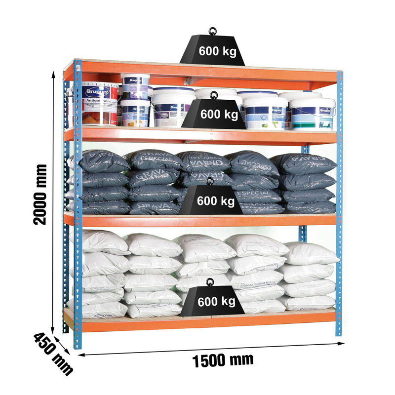 Estante Metálica SIMONFORTE 1504-4 Aglomerado Azul/Laranja/Madeira - 2000 x 1500 x 450 mm