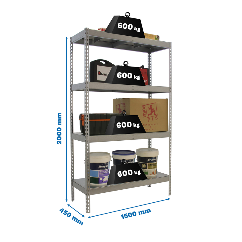 Estante Metálica SIMONFORTE 1504-4 METAL Galvanizado/Galvanizado - 2000 x 1500 x 450 mm