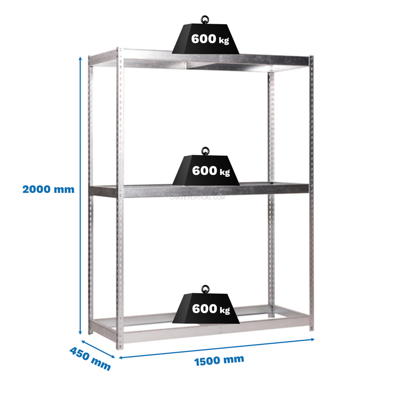 Estante Metálica SIMONFORTE 1504-5 Galvanizado - 2000 x 1500 x 450 mm