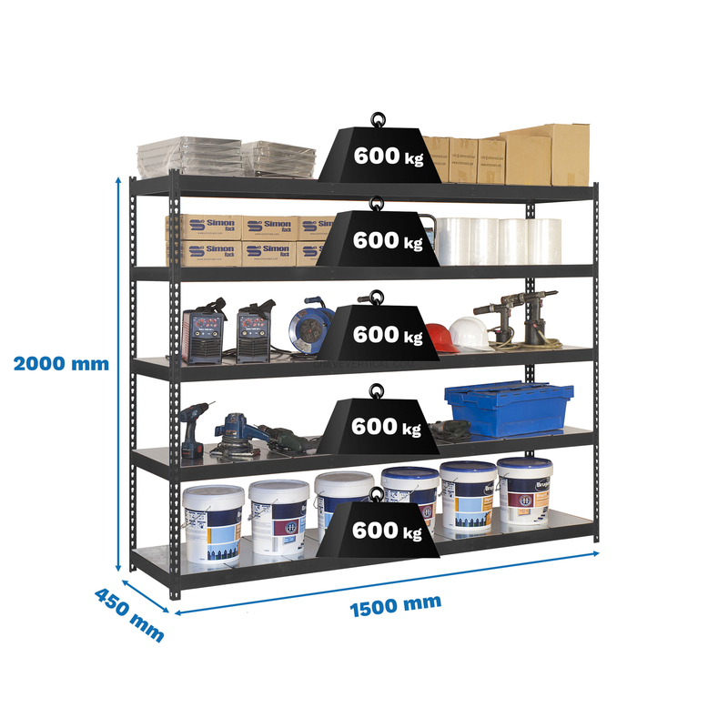 Estante Metálica SIMONFORTE 1504-5 METAL Antracite/Galvanizado - 2000 x 1500 x 450 mm
