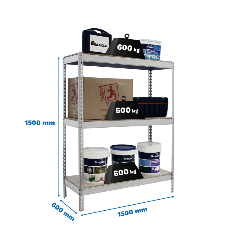 Estante Metálica SIMONFORTE 1506-3 Aglomerado 1500 Galvanizado/Madeira - 1500 x 1500 x 600 mm