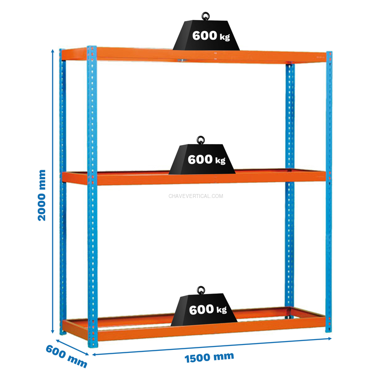 Estante Metálica SIMONFORTE 1506-3 AZUL/Laranja - 2000 x 1500 x 600 mm