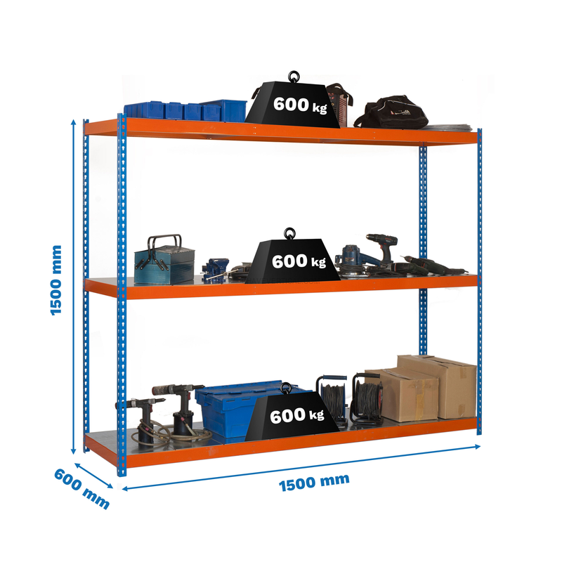 Estante Metálica SIMONFORTE 1506-3 METAL 1500 AZUL/Laranja/Galvanizado - 1500 x 1500 x 600 mm