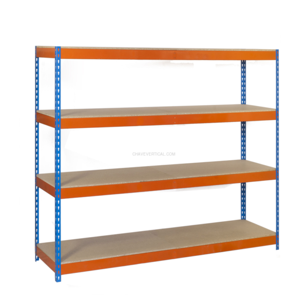 Estante Metálica SIMONFORTE 1506-4 Aglomerado Azul/Laranja/Madeira - 2000 x 1500 x 600 mm