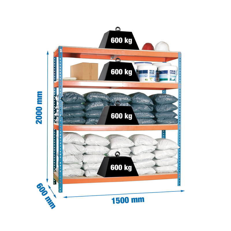 Estante Metálica SIMONFORTE 1506-4 Aglomerado Azul/Laranja/Madeira - 2000 x 1500 x 600 mm