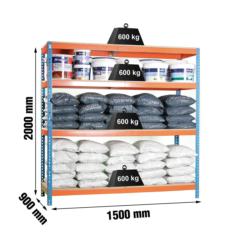 Estante Metálica SIMONFORTE 1509-4 Aglomerado Azul/Laranja/Madeira - 2000 x 1500 x 900 mm