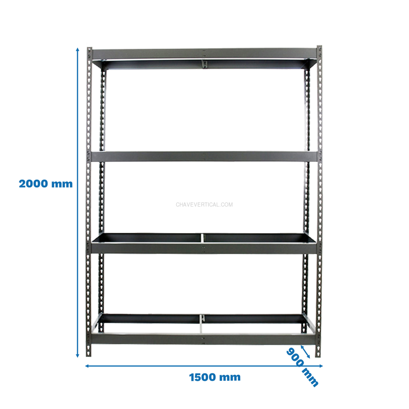 Estante Metálica SIMONFORTE 1509-4 Cinzento - 2000 x 1500 x 900 mm