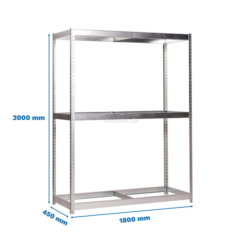 Estante Metálica SIMONFORTE 1804-3 Galvanizado - 2000 x 1800 x 450 mm