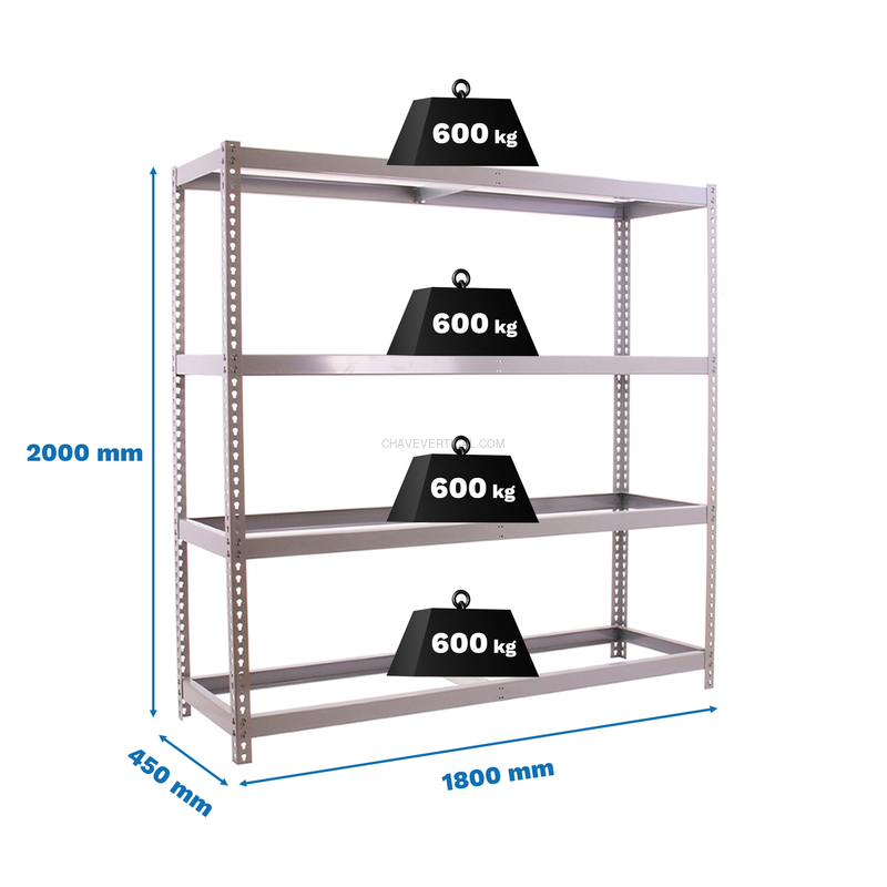 Estante Metálica SIMONFORTE 1804-4 Galvanizado - 2000 x 1800 x 450 mm
