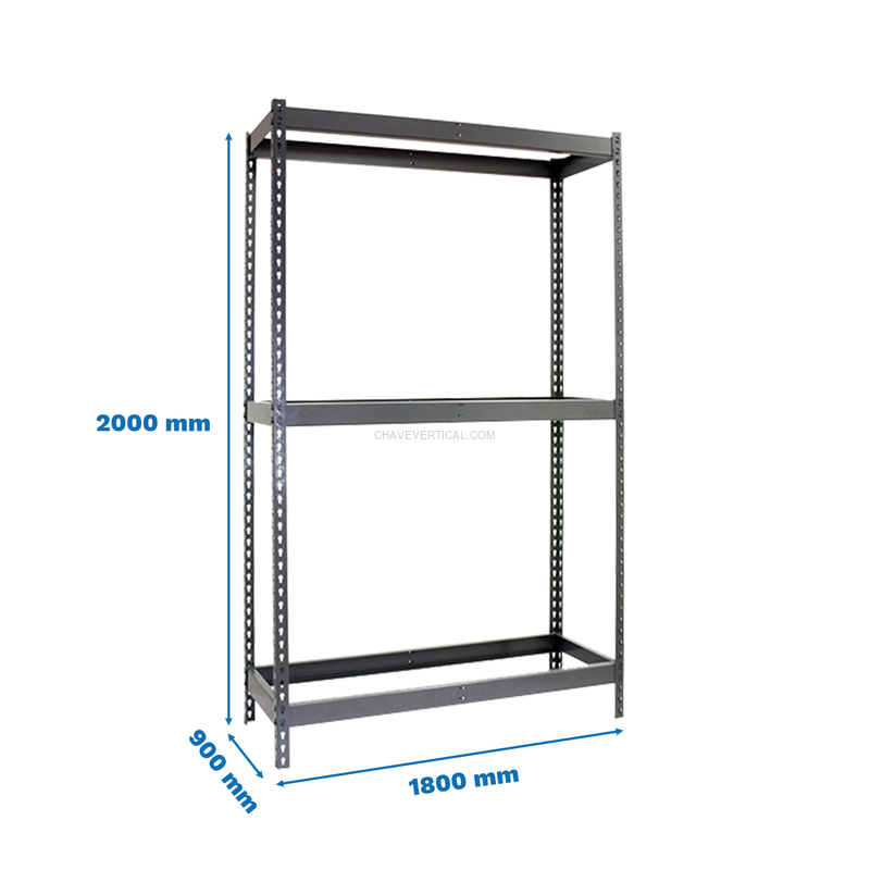 Estante Metálica SIMONFORTE 1809-3 Cinzento - 2000 x 1800 x 900 mm