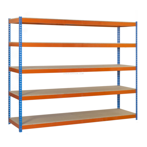 Estante Metálica SIMONFORTE 2104-5 Aglomerado Azul/Laranja/Madeira - 2000 x 2100 x 450 mm