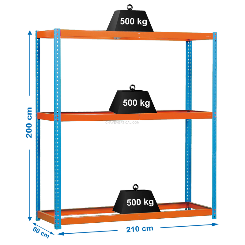 Estante Metálica SIMONFORTE 2106-3 AZUL/Laranja - 2000 x 2100 x 600 mm