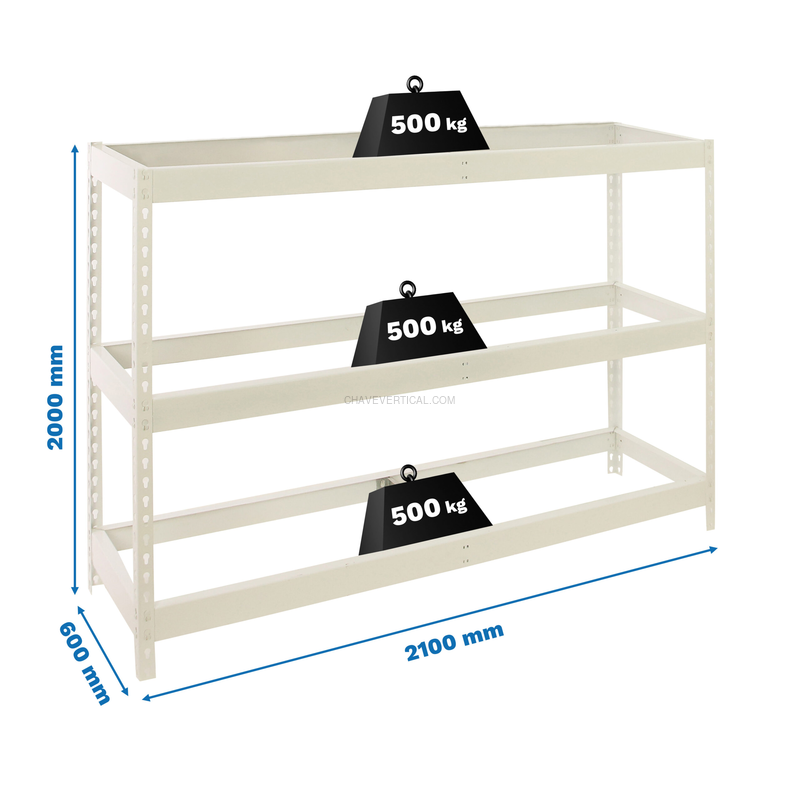 Estante Metálica SIMONFORTE 2106-3 Branco - 2000 x 2100 x 600 mm