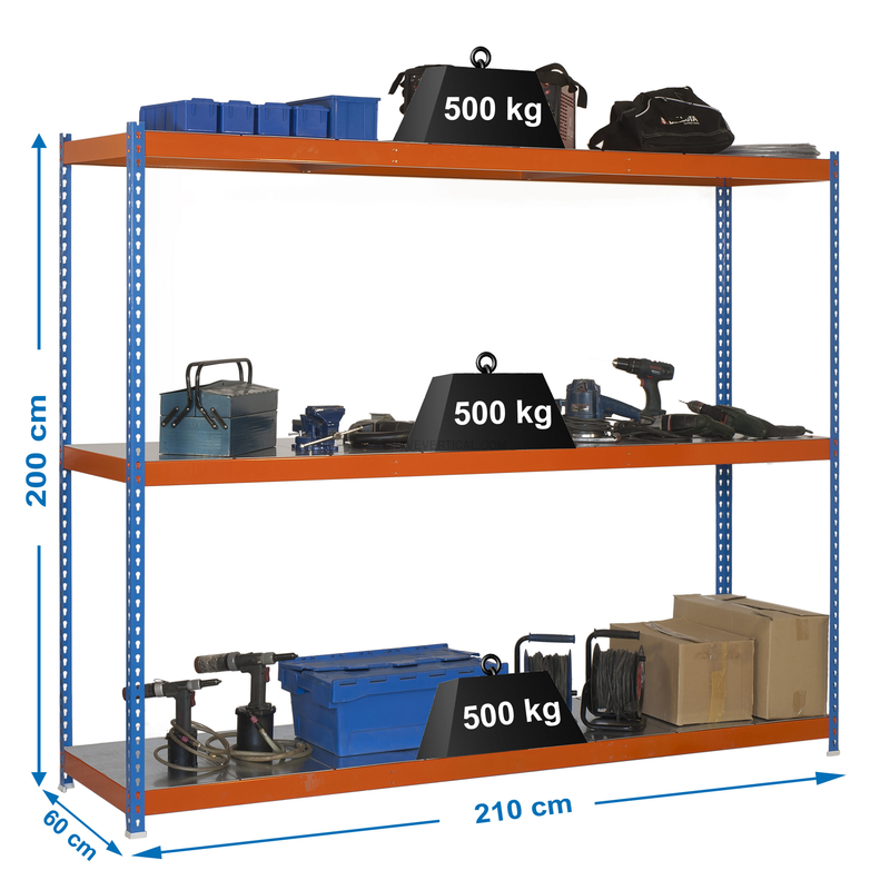 Estante Metálica SIMONFORTE 2106-3 METAL AZUL/Laranja/Galvanizado - 2000 x 2100 x 600 mm