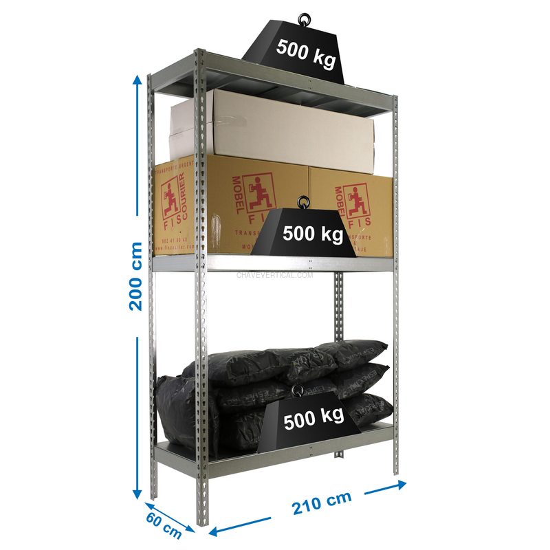 Estante Metálica SIMONFORTE 2106-3 METAL Galvanizado/Galvanizado - 2000 x 2100 x 600 mm