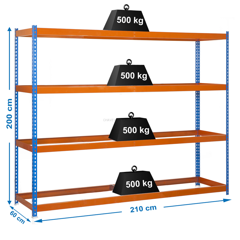 Estante Metálica SIMONFORTE 2106-4 AZUL/Laranja - 2000 x 2100 x 600 mm