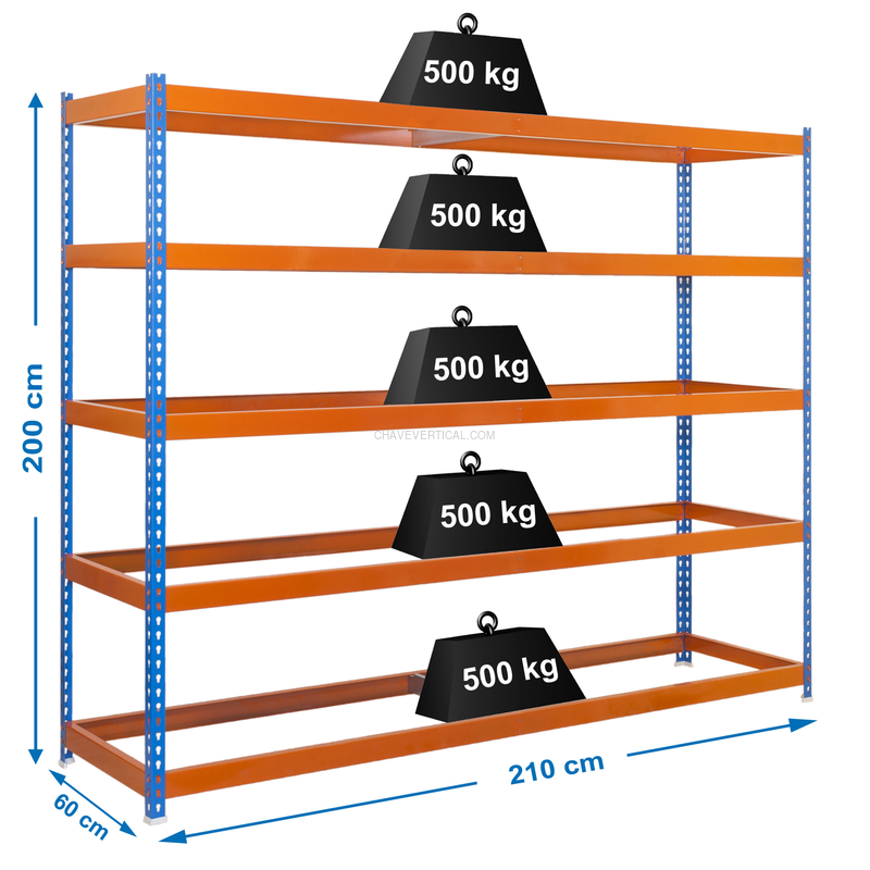 Estante Metálica SIMONFORTE 2106-5 AZUL/Laranja - 2000 x 2100 x 600 mm