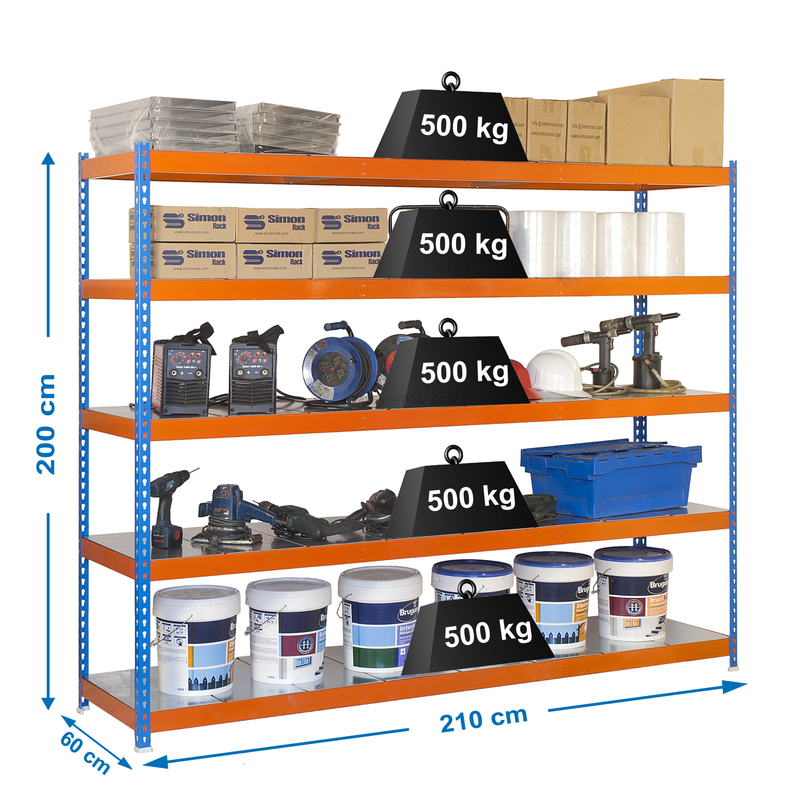 Estante Metálica SIMONFORTE 2106-5 METAL AZUL/Laranja/Galvanizado - 2000 x 2100 x 600 mm