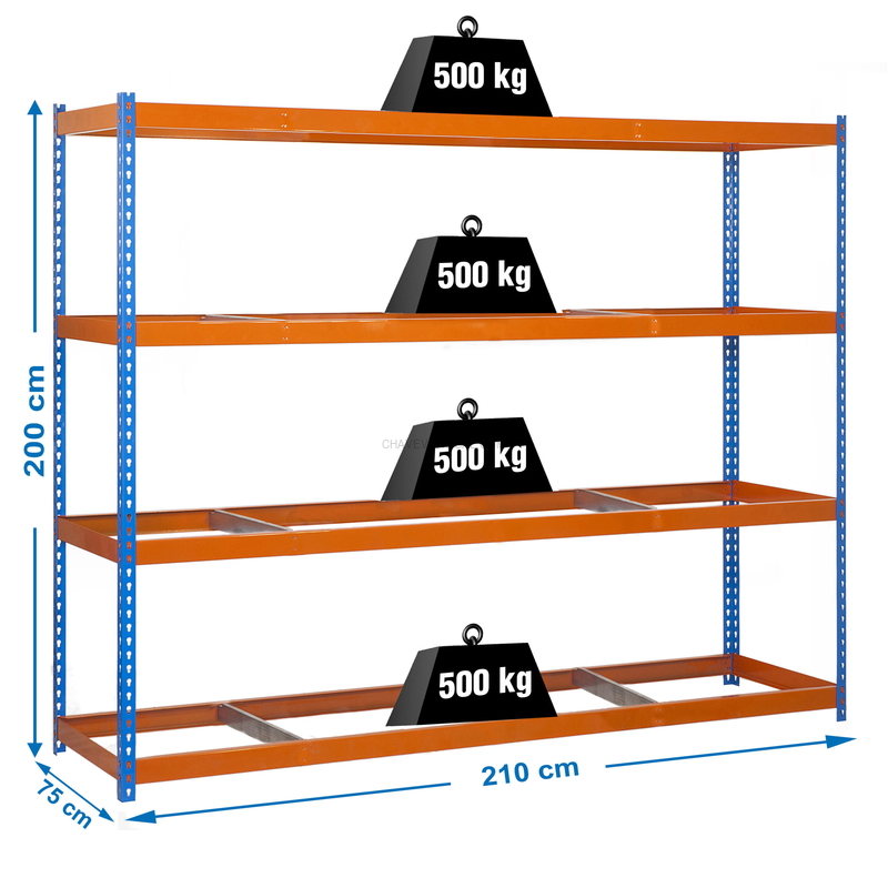 Estante Metálica SIMONFORTE 2107-4 AZUL/Laranja - 2000 x 2100 x 750 mm