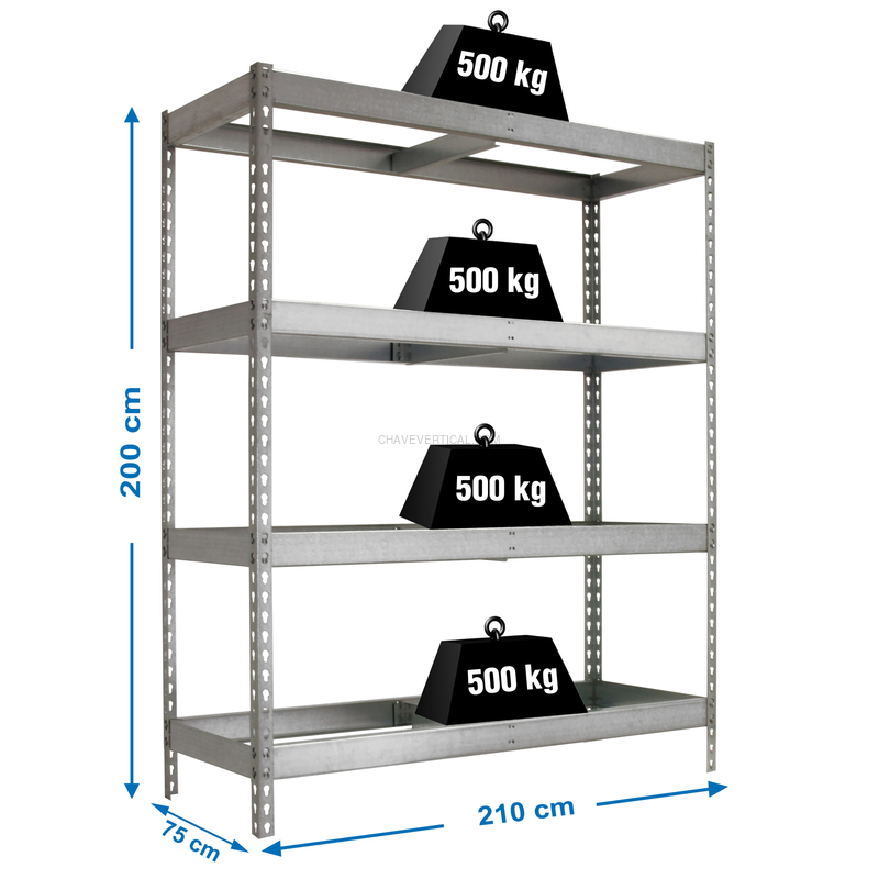 Estante Metálica SIMONFORTE 2107-4 Galvanizado - 2000 x 2100 x 600 mm