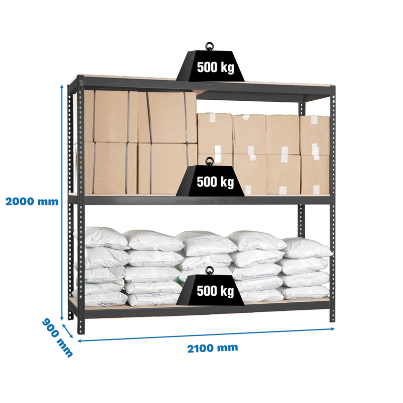 Estante Metálica SIMONFORTE 2109-3 Aglomerado Antracite/Madeira - 2000 x 2100 x 900 mm