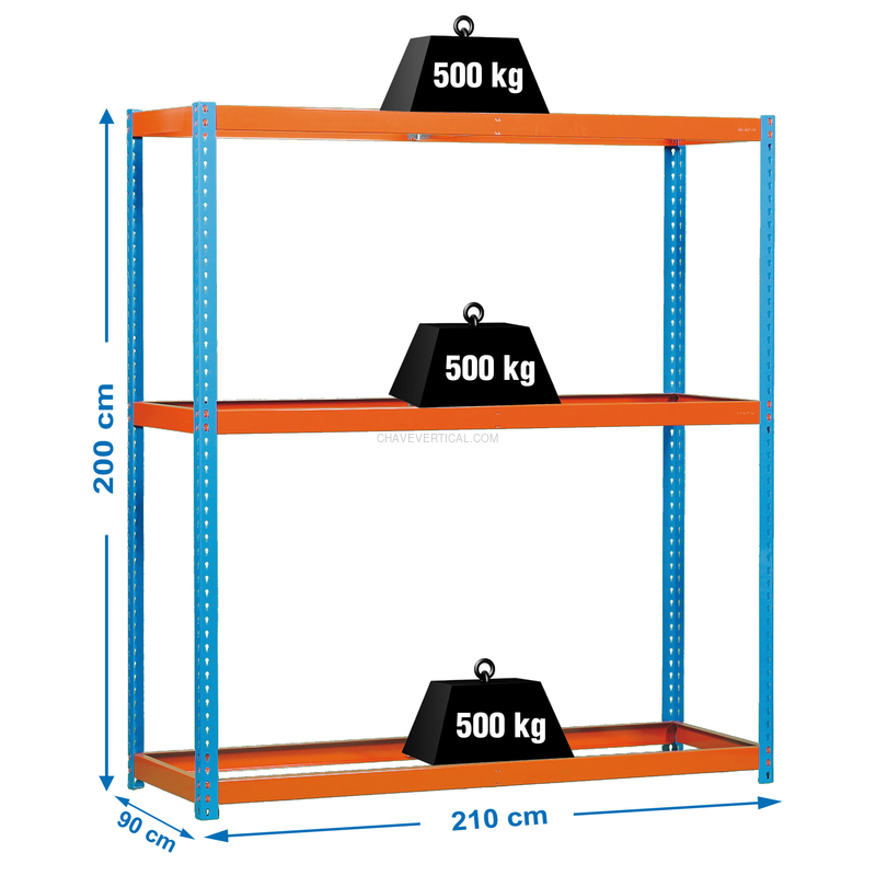 Estante Metálica SIMONFORTE 2109-3 AZUL/Laranja - 2000 x 2100 x 900 mm