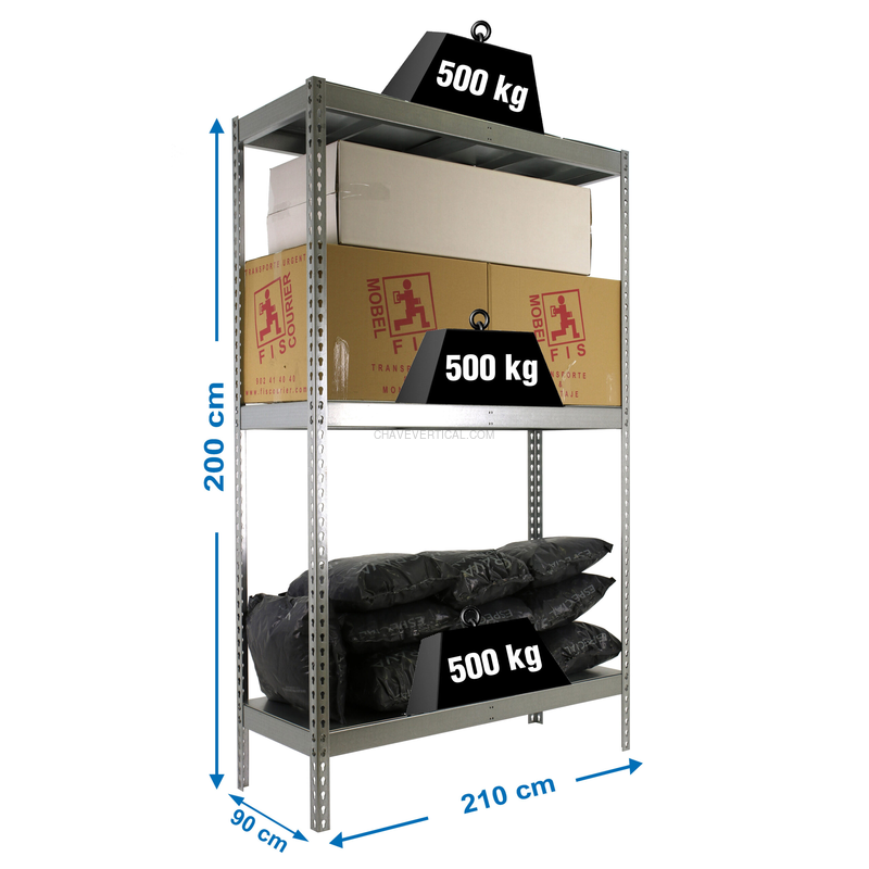 Estante Metálica SIMONFORTE 2109-3 METAL Galvanizado/Galvanizado - 2000 x 2100 x 900 mm