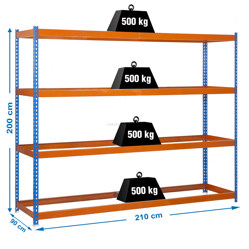 Estante Metálica SIMONFORTE 2109-4 AZUL/Laranja - 2000 x 2100 x 900 mm