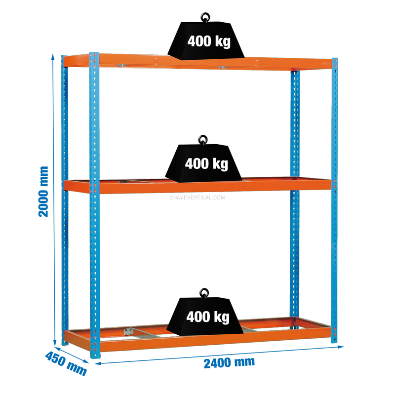 Estante Metálica SIMONFORTE 2404-3 AZUL/Laranja - 2000 x 2400 x 450 mm