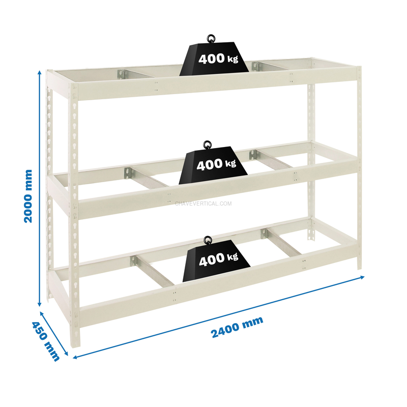 Estante Metálica SIMONFORTE 2404-3 Branco - 2000 x 2400 x 450 mm