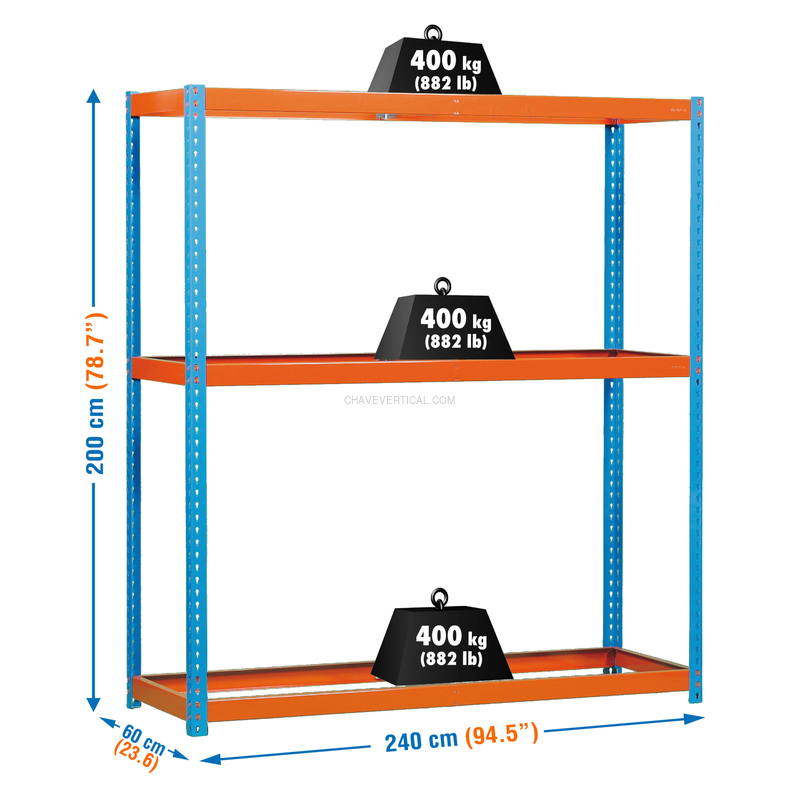 Estante Metálica SIMONFORTE 2406-3 AZUL/Laranja - 2000 x 2400 x 600 mm
