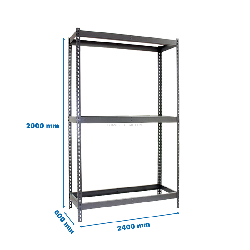 Estante Metálica SIMONFORTE 2406-3 Cinzento - 2000 x 2400 x 600 mm