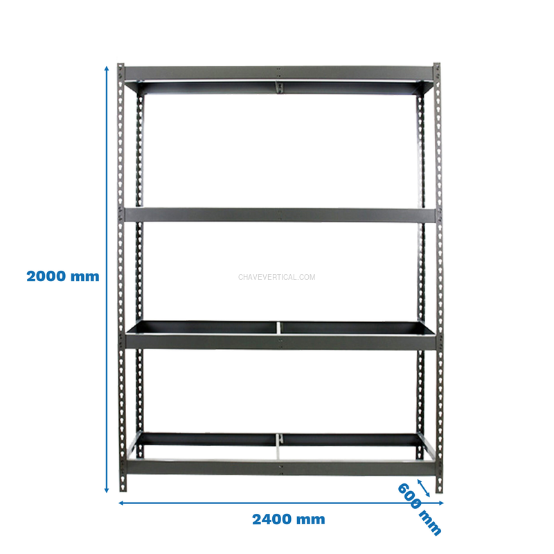 Estante Metálica SIMONFORTE 2406-4 Cinzento - 2000 x 2400 x 600 mm