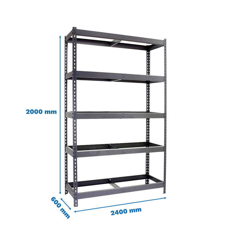 Estante Metálica SIMONFORTE 2406-5 Cinzento - 2000 x 2400 x 600 mm