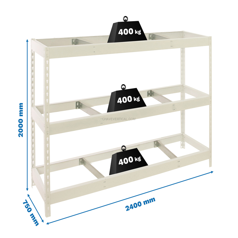 Estante Metálica SIMONFORTE 2407-3 Branco - 2000 x 2400 x 750 mm