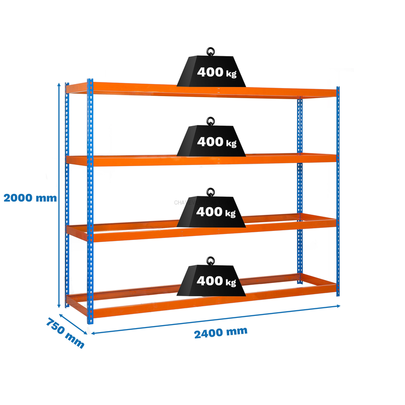 Estante Metálica SIMONFORTE 2407-4 AZUL/Laranja - 2000 x 2400 x 750 mm