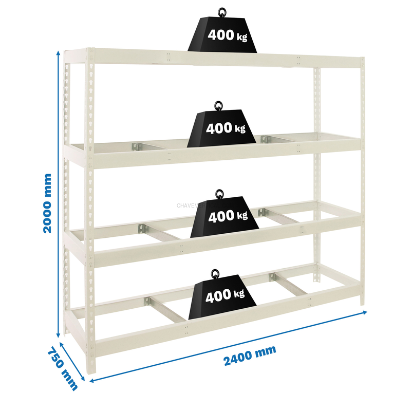 Estante Metálica SIMONFORTE 2407-4 Branco - 2000 x 2400 x 750 mm