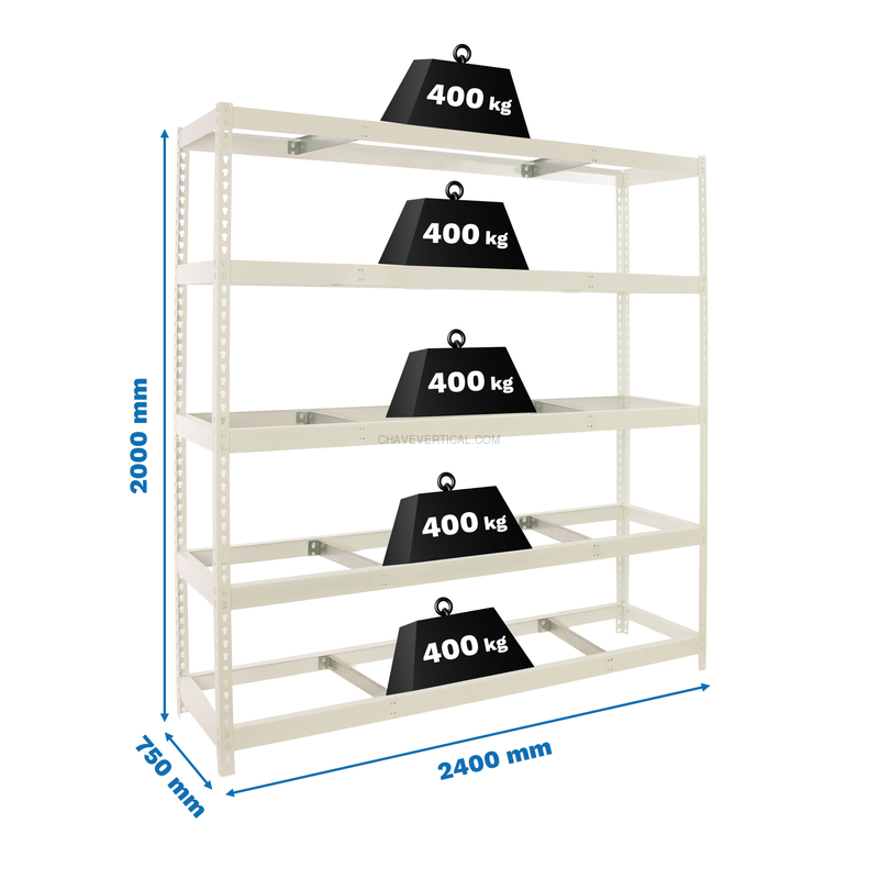 Estante Metálica SIMONFORTE 2407-5 Branco - 2000 x 2400 x 750 mm