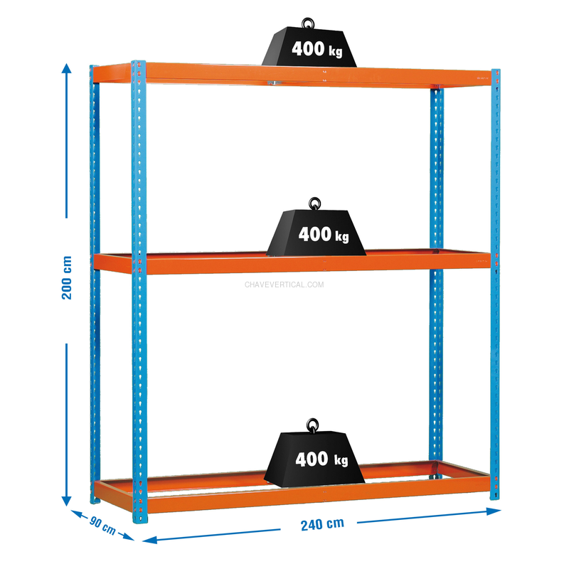 Estante Metálica SIMONFORTE 2409-3 AZUL/Laranja - 2000 x 2400 x 900 mm