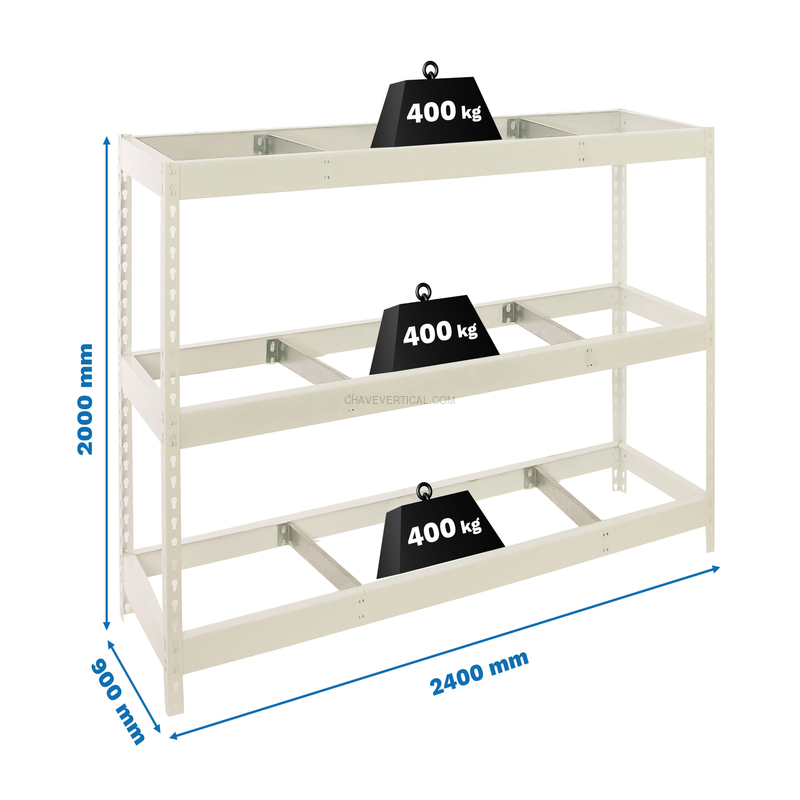Estante Metálica SIMONFORTE 2409-3 Branco - 2000 x 2400 x 900 mm